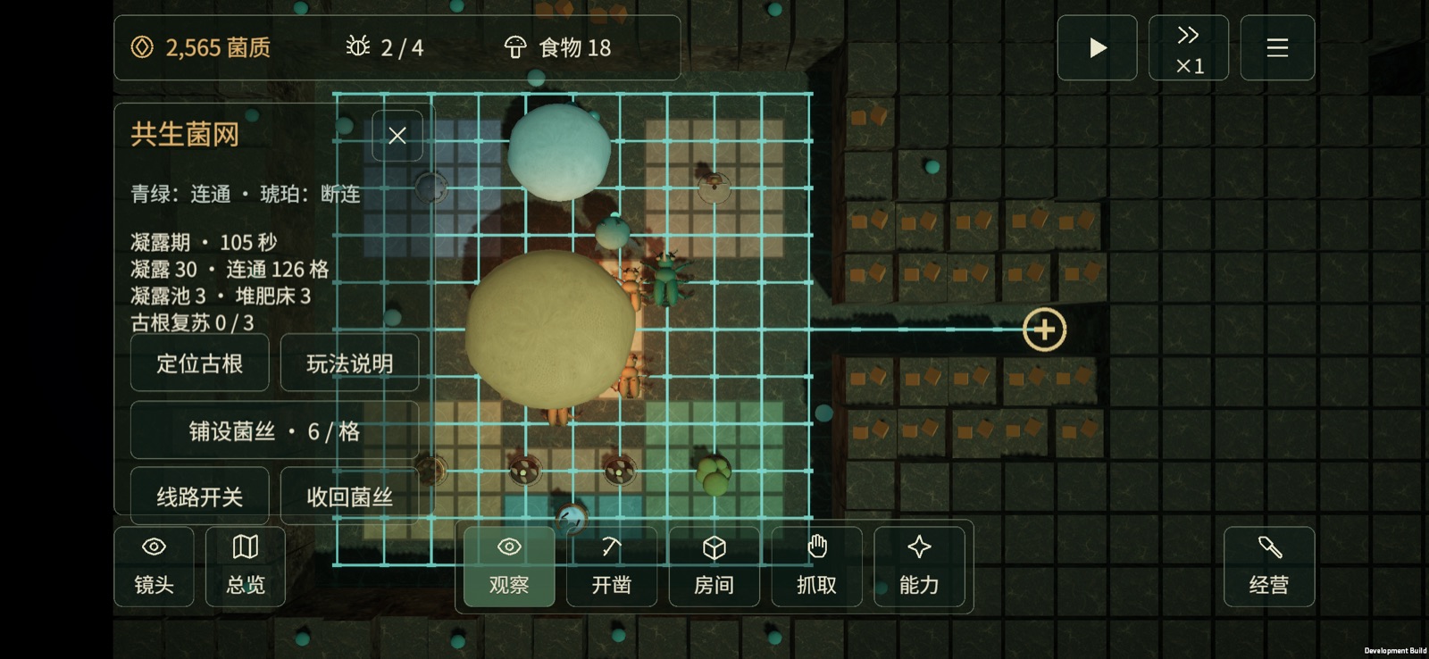 Development build · actual iPhone capture · Chinese game interface — Connect the colony